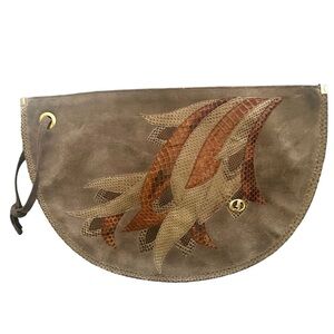 Vintage Carlo Fiori Italy Snakeskin Patchwork Leather suede Wrist Bag Tan
